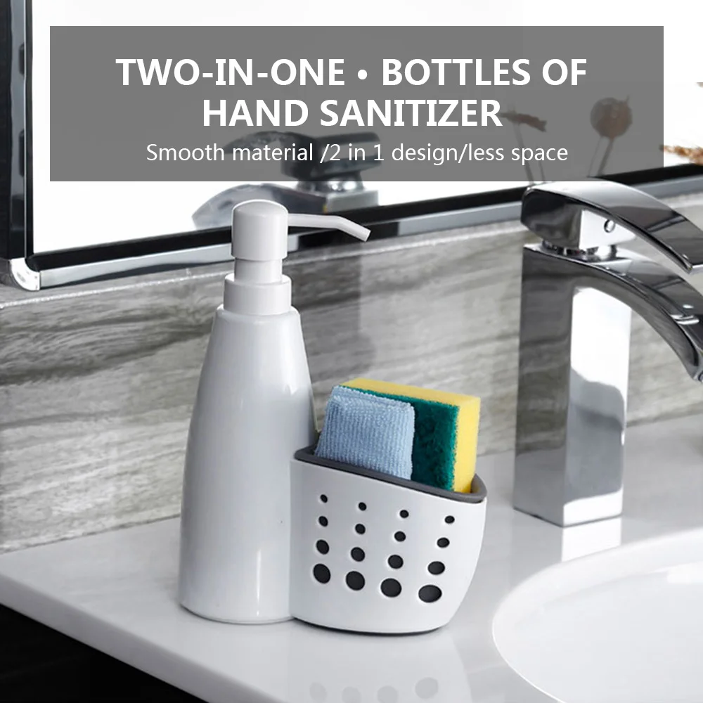Multifunctional 2 In 1 Soap Bottle &Amp; Sponge Drainboard Plastic Liquid Soap Dispenser Kitchen Bathroom Hand Press Type Dispenser