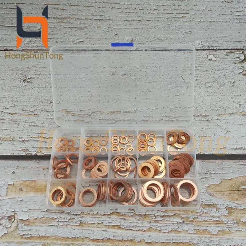 150PCS Copper Washer Gasket Nut and Bolt Set Flat Ring Seal Assortment Kit M5 M6 M8 M10 M12 M14 M16 M18 for Sump Plugs Water |