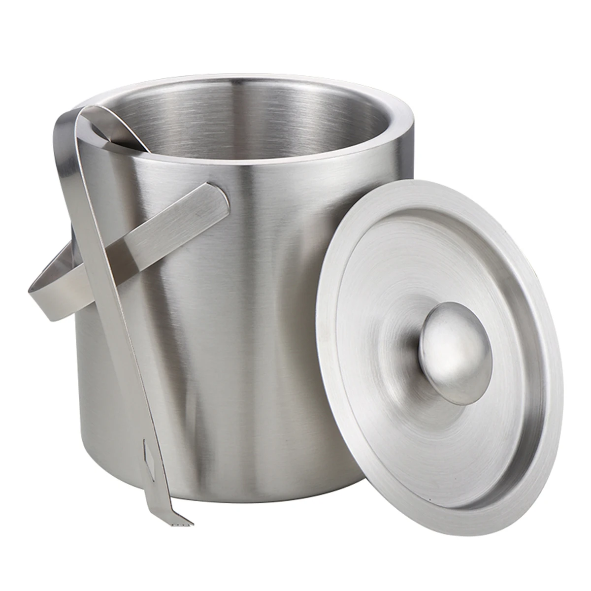 

130ml Brushed Ice Cube Container Stainless Steel Ice Bucket Double Walled Ice Bucket Container with Tongs Lid Tweezer