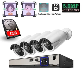 

H.265+ 4CH POE System 5.0MP Face capture IP Camera Metal Outdoor Network 3PCS IR LED Array CCTV Security System Surveillance Kit