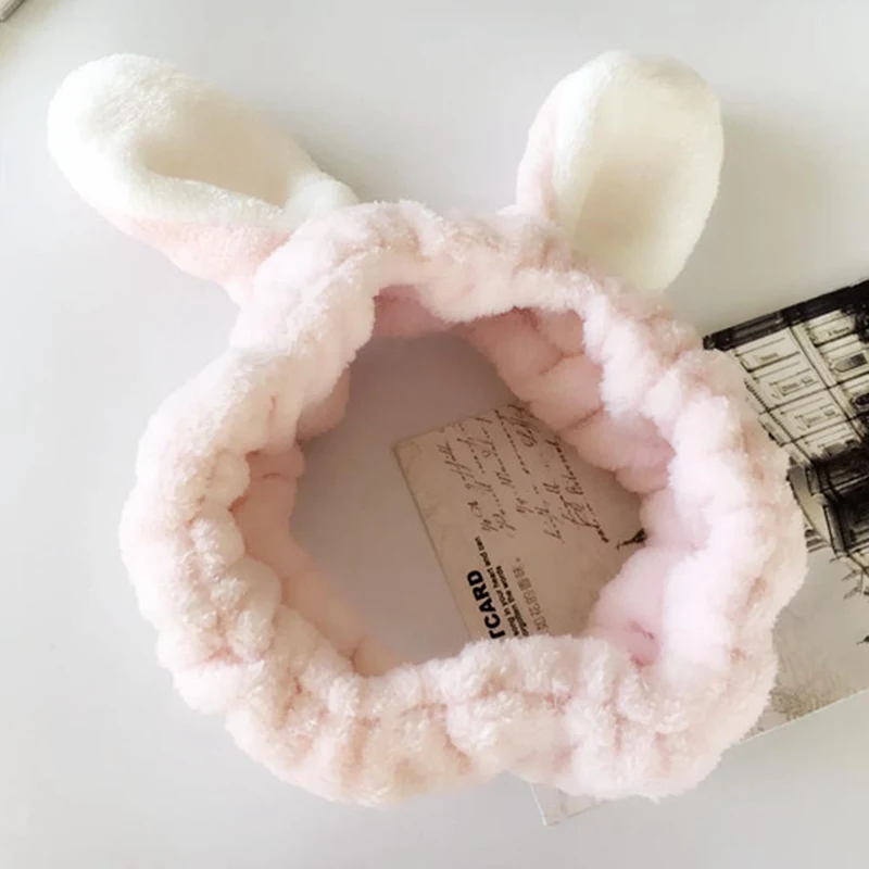 light pink Милые Банни уха макияж повязки для мытья лица Душ Спа-маска мягкое и милое мохнатое кроличье ушко полосы для женщин и девочек - Цвет: light pink