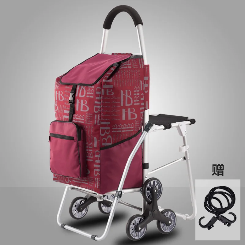  Summer Baby with Seat Stool Shopping Cart Old Man Buy Food Cart Small Pull Cart Folding Trolley Car