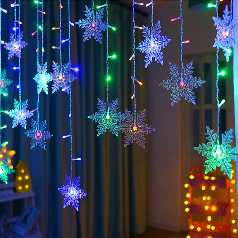

Indoor Outdoor Christmas Snowflake LED String Light Flashing Fairy Lights Curtain Light Garland For Holiday Party New Year Decor