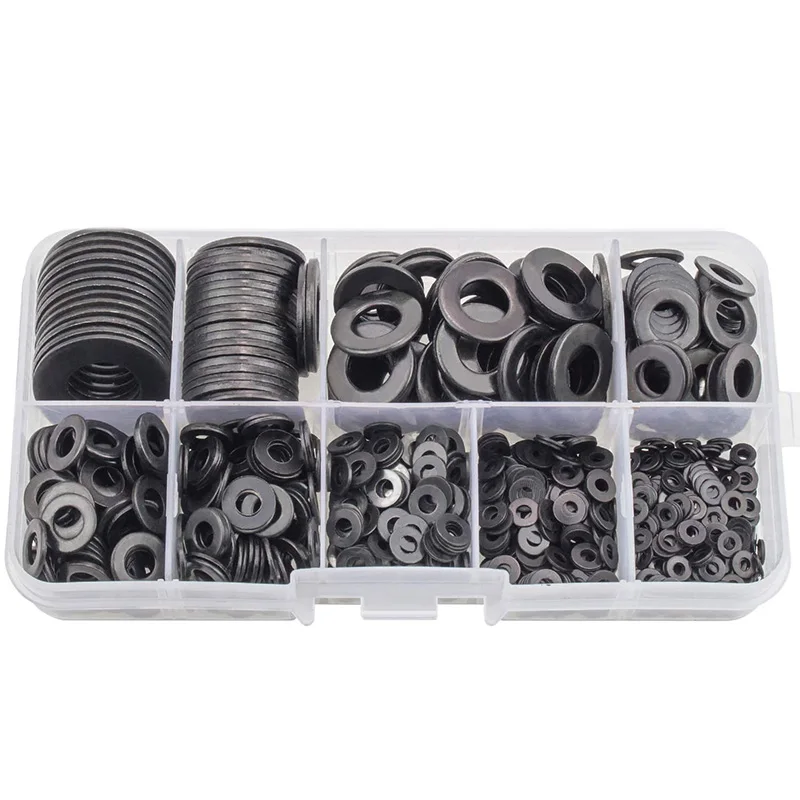 9 Sizes Details about    Black Zinc Plated Alloy Steel Flat Washer Set 580 Pieces 