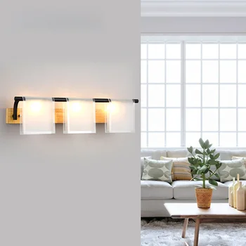 

Nordic Modern Bedroom LED Wood Wall Lamp Bedside lamp Mirror Front Light Corridor Vanity Lighting stairs aisle balcony Lighting