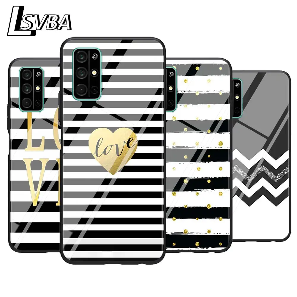 

For Huawei Honor 9A 9C 9S 9X Lite Phone Case Black white Stripe for Honor 30 Pro Plus 20S 8A 8C 8S 87 7C 7S Silicone Cover