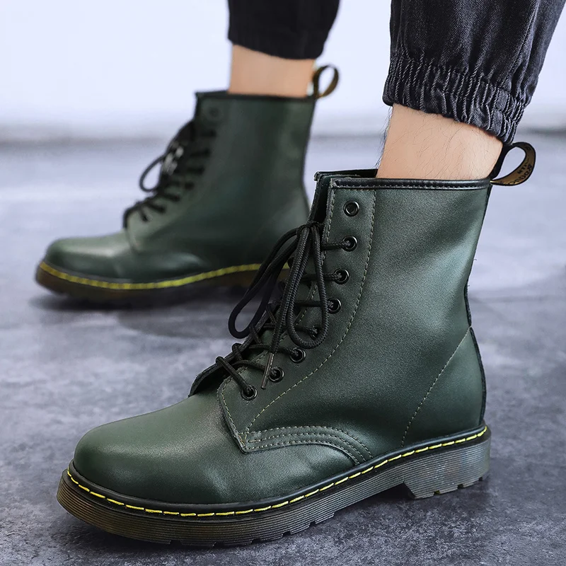 35-47 Genuine Leather Unisex Footwear Wear Mens Fashion Waterproof Martin Boots Winter Spring White Ankle Shoes Boots for Women