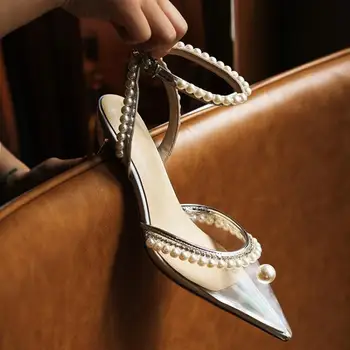 

BONJEAN Pearl Decor Women Pumps Pointed Toe Transparent Pvc Woman Shoes Wedding Dress Party Stiletto Lady Hot Bling Runway Shoes