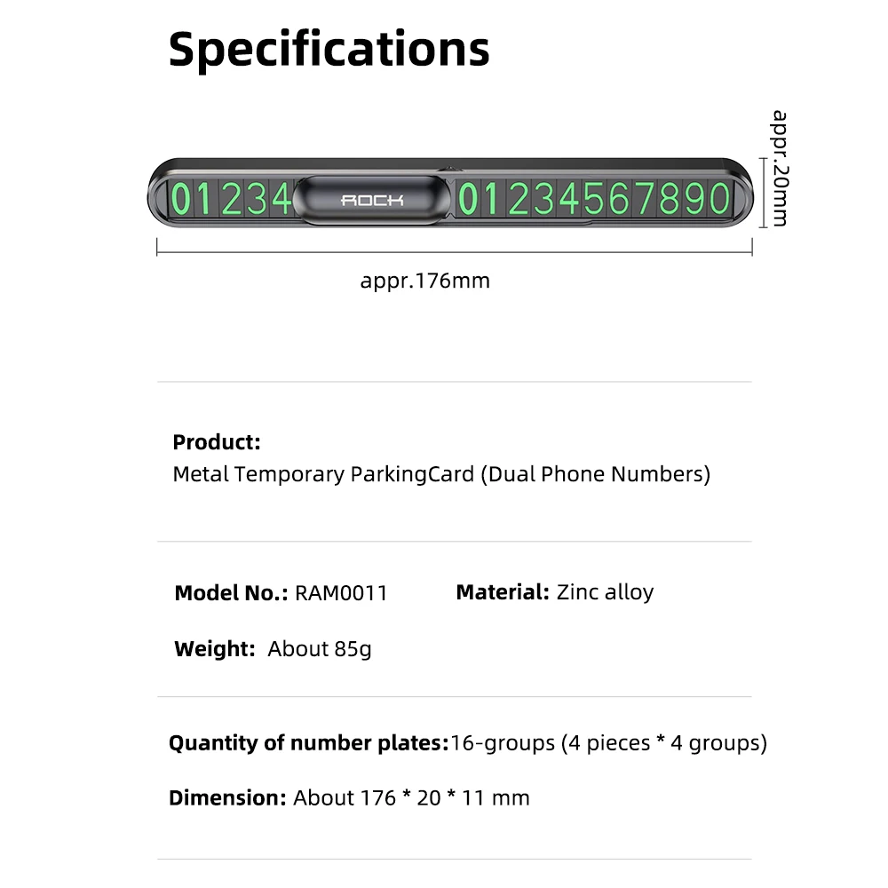 ROCK RAM0011 Metal Temporary Parking Card with Dual Phone Numbers description image 12