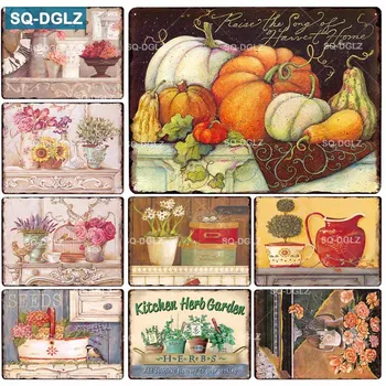 

[SQ-DGLZ] Pumpkin Metal Sign Vintage Metal Plaque Plate Wall Decor Tin Signs Kitchen Here Garden Poster Gift