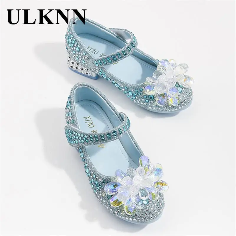 Kid's High Heels Children's Soft Bottom Rhinestone Princess Shoes Girl Single Fall 2023 New Children's Silver Flats Size 26-35