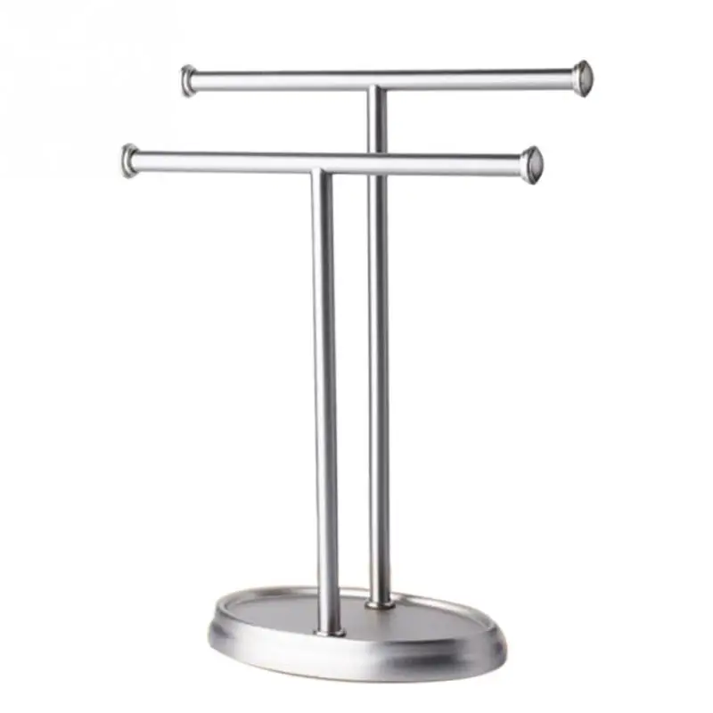 

Solid Double Layer Floor Standing Stainless Steel Bathroom Household Towel Stand Stable Storage Rack Free Organizer