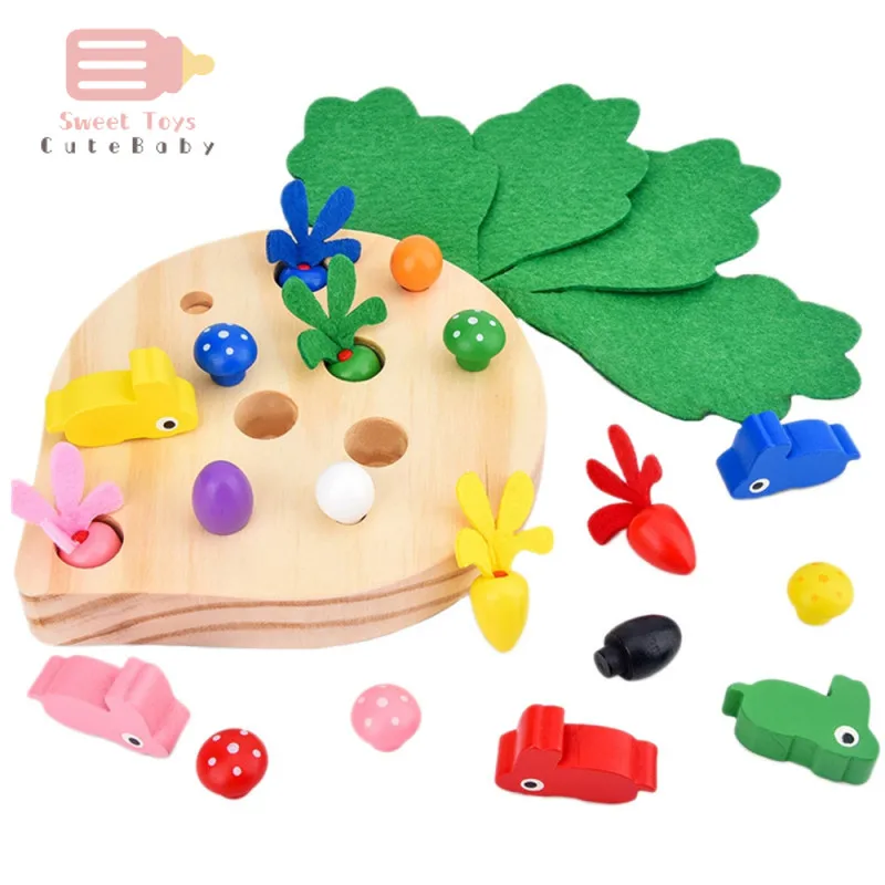 

Bright Color Wooden Toys Baby Toys Rabbit Pulling Carrot Picking Mushroom Shape Matching Cognition Educational Blocks Toy