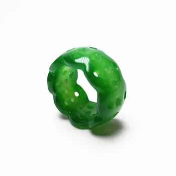 

LETSFUN Natural Green Jade Wedding Stone Gem Ring Band Retro Hollow Sculpture Natural Stone Jewelry