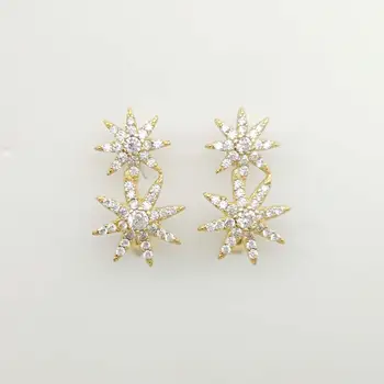 

LOZRUNVE Fashion 925 Sterling Silver Double Starburst Huggie Earring Gold Plated Jewelry