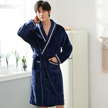 Фланелевый мужской зимний толстый теплый Халат Свободный Мужской длинный рукав ночная рубашка Повседневная Домашняя одежда кимоно халаты