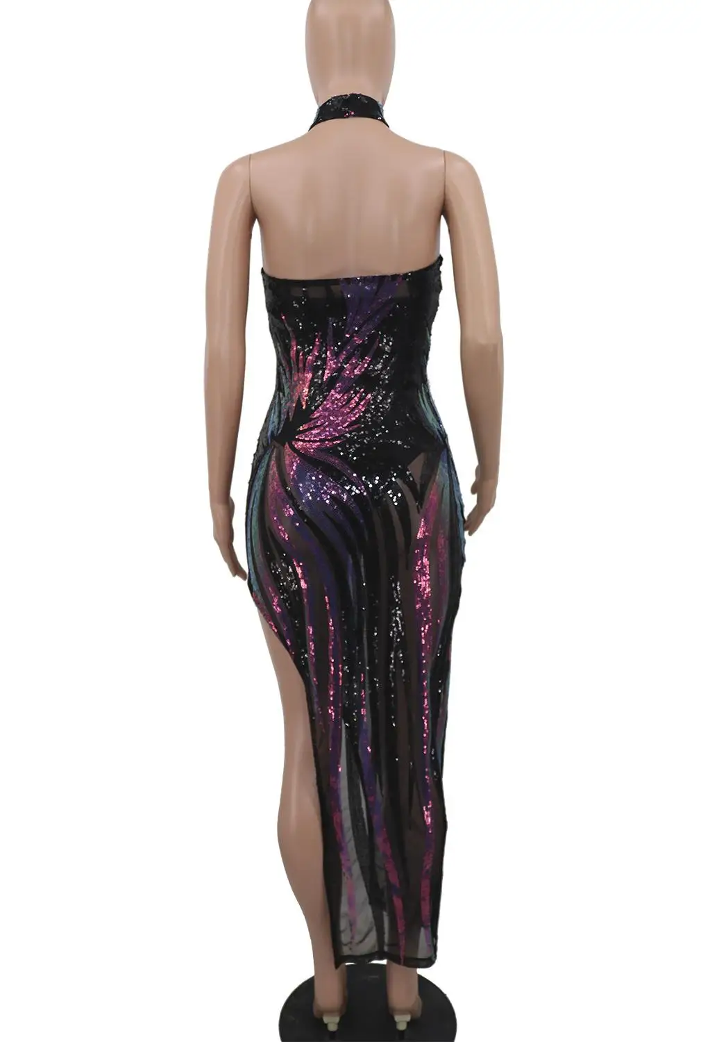 Сексуальное длинное платье с вышивкой и блестками из прозрачной сетки для вечеринок и клубов, женское Повседневное платье без рукавов с открытой спиной и высоким разрезом, облегающее Макси-платье
