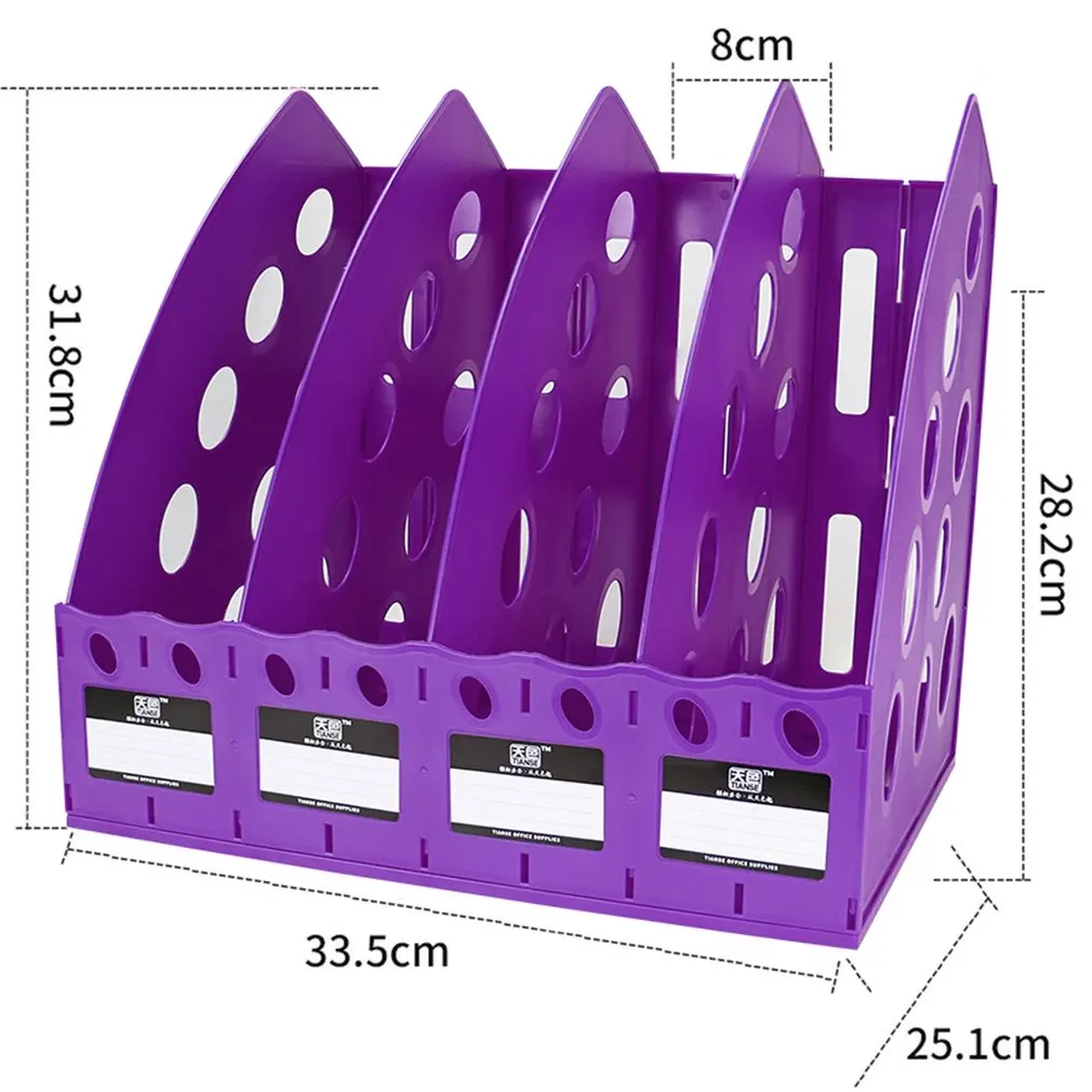 TIANSE, TS-1306, пластиковая книжная полка, 4 секции, делитель файлов, стойка, держатель для бумаги, многофункциональная, для дома, офиса, рабочего стола, вешалка для хранения