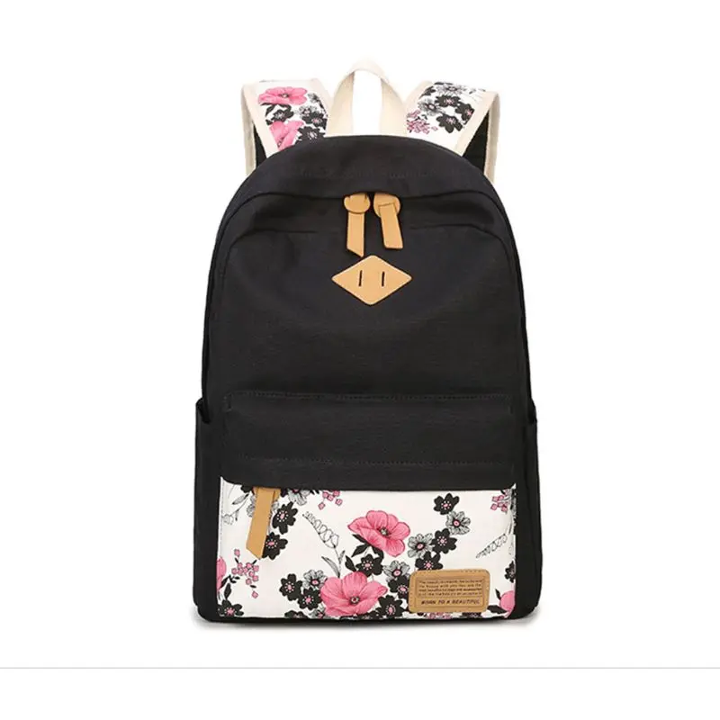 

3PCS Floral Backpack for Teen Girls Teen Laptop Daypack School Bags Canvas Bookbags Pencil Case Set X5XA