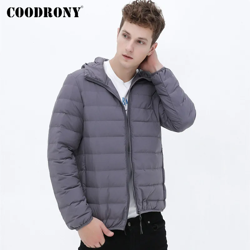 Бренд COODRONY, мужская куртка-пуховик на утином пуху, осенне-зимняя куртка, пальто с капюшоном, с карманами на молнии, классическое модное повседневное теплое пальто 98021