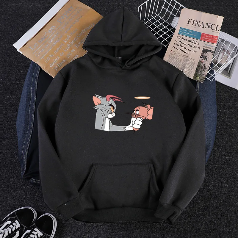 Женская толстовка с капюшоном Tom& Jerry, толстовка, милый пуловер и шапка с героями мультфильмов, спортивный костюм в стиле Харадзюку