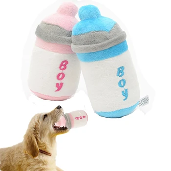 

Dog Plush Toys Cute Milk Bottle Puppy Cat Sound Squeaky Squeak Bite Chew Toy Kitten Fleece Funny Molar Teeth Clean Pet Training