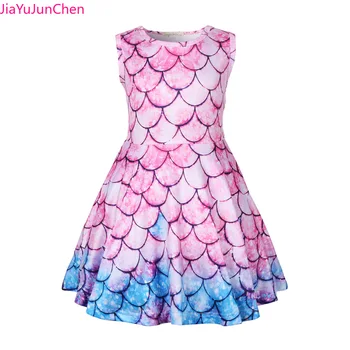 

Little girls clothing summer dresses mermaid dress fish scales print gradient pink blue