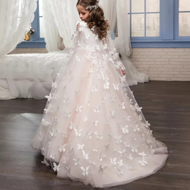 

Europe And America Children Wedding Dress Lace Handmade Flower Deconstructable Shawl Performance Birthday Princess Tutu