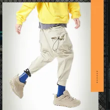 Трехцветные комбинезоны с большими карманами, мужские брендовые Свободные повседневные штаны на липучке с регулируемым шнурком