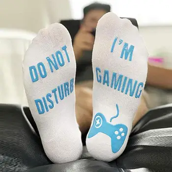 

1 Pair Unisex Soft Cotton Socks Don't Not Disturb I'M Gaming Printing Alphabet Ankle Socks Multiple Colors Casual Tube Socks