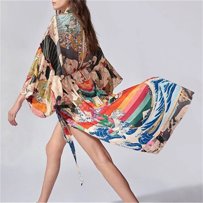 beach maxi dress with sleeves 2021 Summer Women Fashion Print Long Sleeve Cardigan Female Blouse Loose Casual Cover Up Shirts Beach Kimono Blusas Plus Size bikini and cover up set