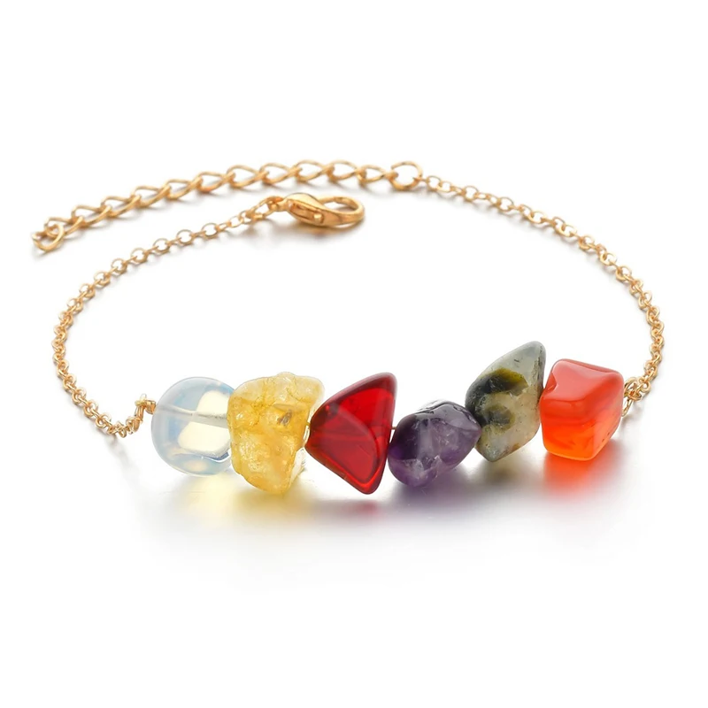 

Modyle Colorful Round Shape Natural Stone Single Leather Wrap Bracelet Semi Precious Stone Square Beaded Cuff Bracelet
