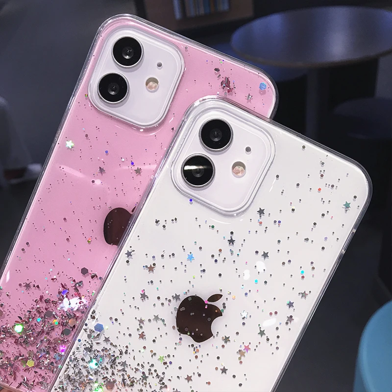 Luxury Glitter Star Sequins Bling Clear Phone Case For iPhone 13 Pro Max 12 Mini 11 XS XR X 7 8 Plus Transparent Soft Back Cover