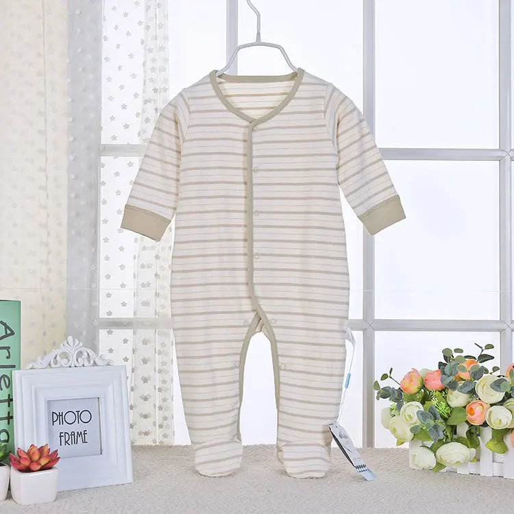 

Long qi bei bei 0 ~ 1-Year-Old Natural Colored Cotton Bag Feet Dual File Baby Onesie Pure Cotton Baby Romper