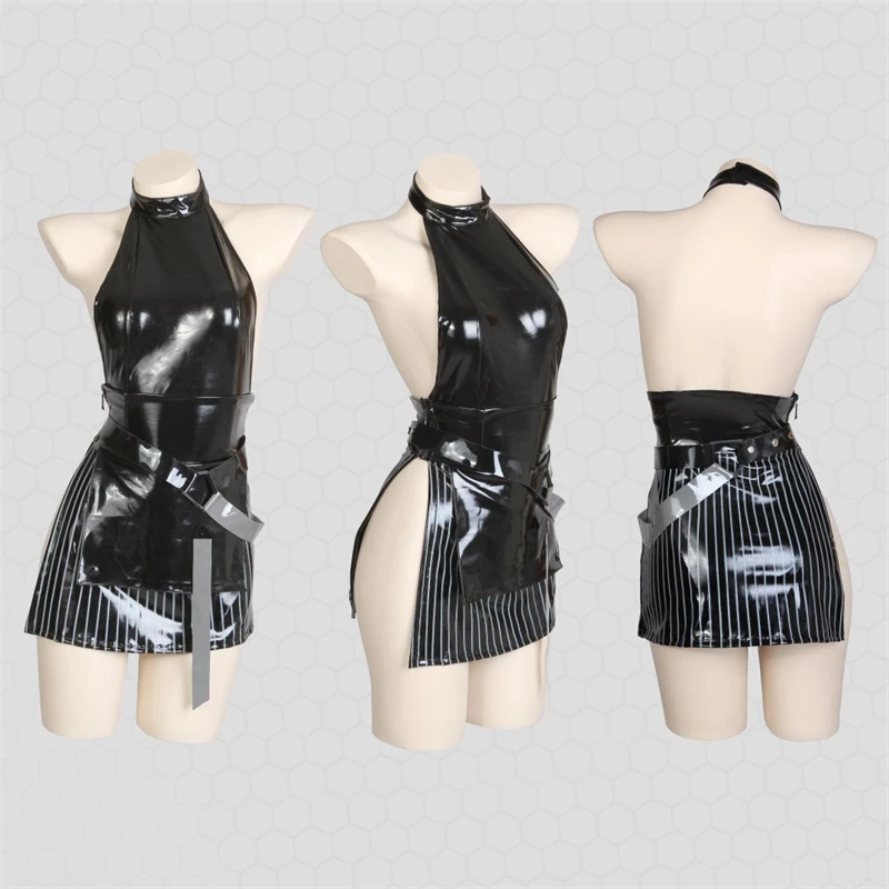 Милый черный костюм для косплея из лакированной кожи | Тематическая одежда и