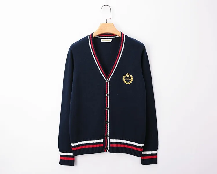 Японский стиль школьная форма для студентов девушка женский свитер длинный рукав JK школьная форма s кардиганы корона вышивка свитер CH - Цвет: navy blue