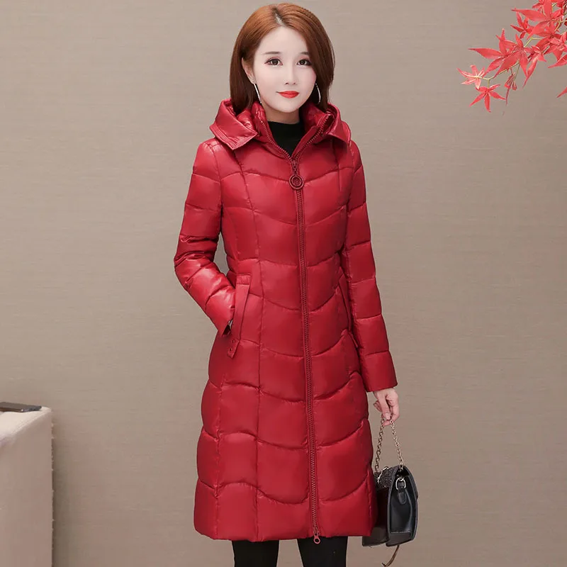 

Hooded Cotton Overcoat Women's Mid-length 2019 Winter New Style Korean-style Slim Fit Large Size Elegant over-the-Knee down Jack