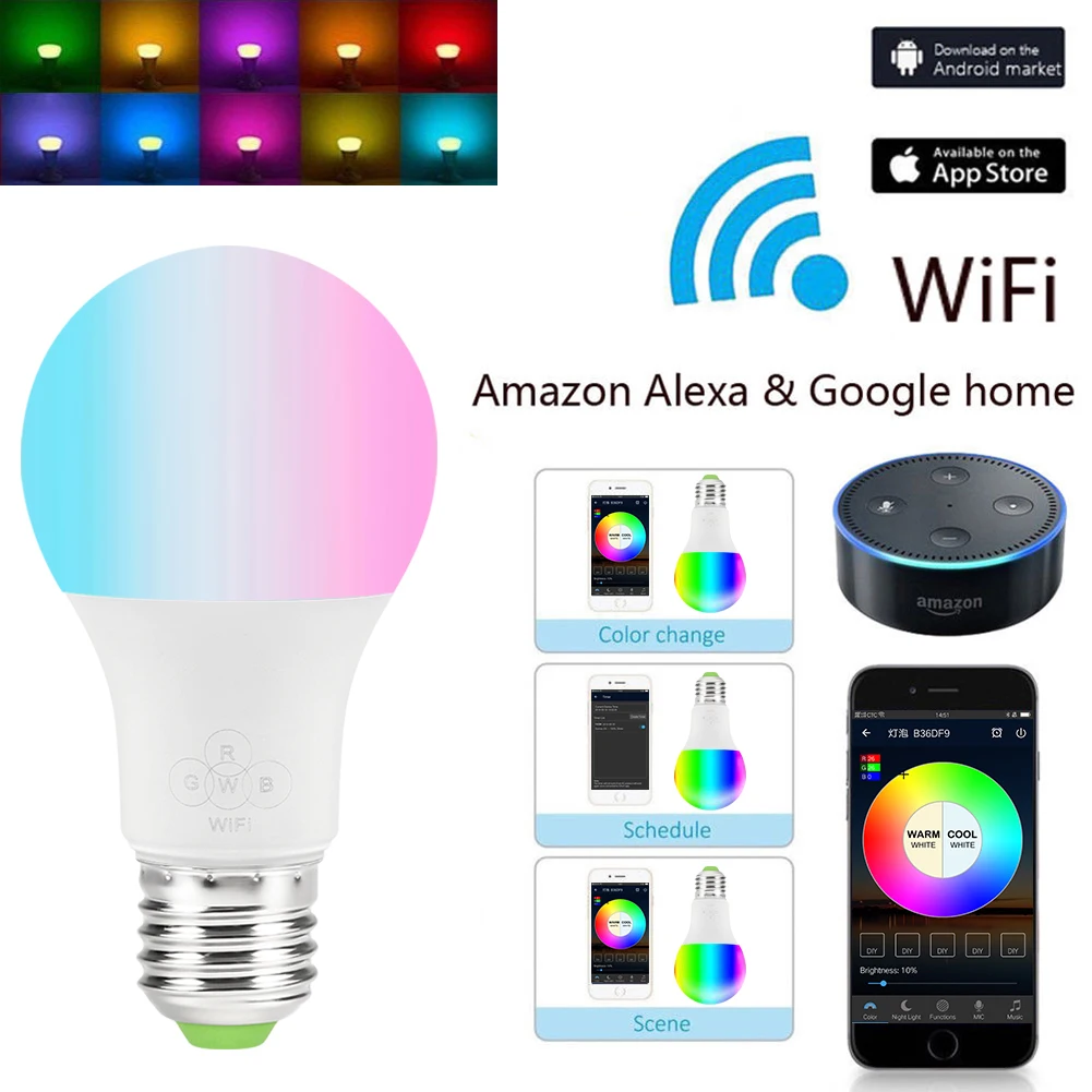 1 шт. умная wi-fi-лампочка Светодиодная лампа 4,5/7 Вт RGB RGBW E27 Wake-Up теплые огни работают с Alexa Google Home рождественские огни