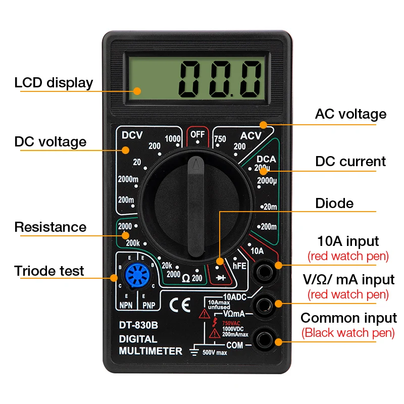 AC/DC ЖК-цифровой мультиметр 750/1000 в Вольтметр Амперметр Ом тестер Высокая безопасность ручной измеритель цифровой мультиметр