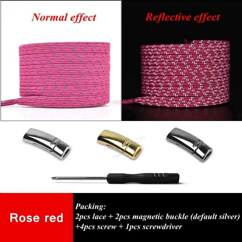 Rose red Новые эластичные Светоотражающие магнитные шнурки с быстрой фиксацией без завязок шнурки для обуви для взрослых и детей спортивные туфли со шнурками шнурки для бега - Цвет: Rose red