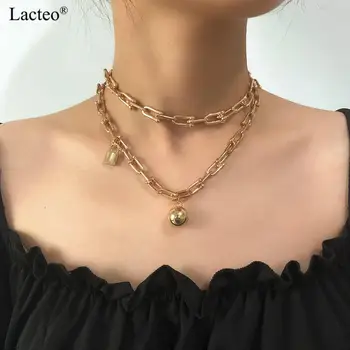 

Lacteo Exaggerated U Shape Double Layer Chain Choker Necklace Gothic Lock Round Ball Pendant Necklace Jewelry for Women and Men