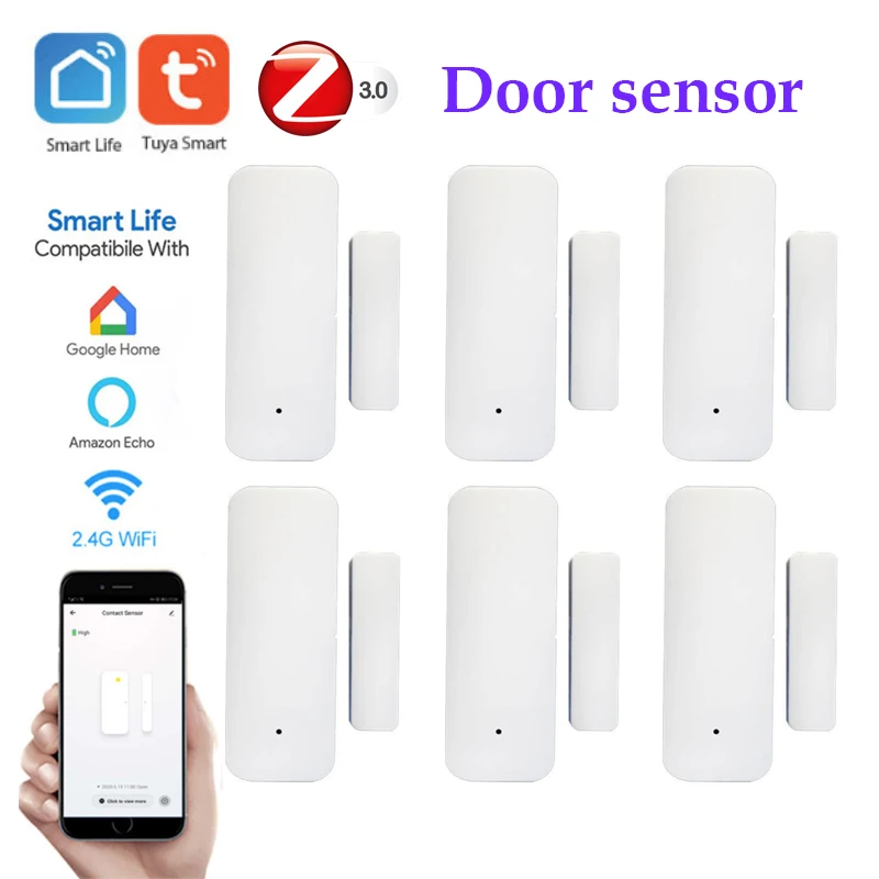 

1-5 pcs tuya smart door sensor wifi zigbee door sensor detector app alarm smart home security protection work with alexa google