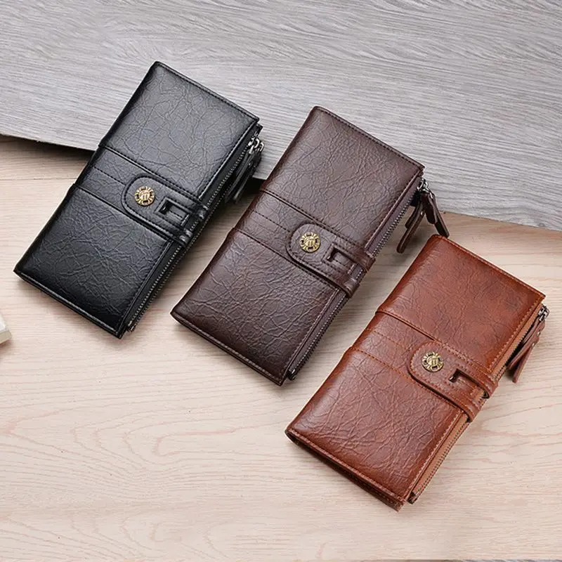 

Men's Leather Long Clutch Vintage Wallet Credit Card Holder Handbag Purse Phone Pouch F42A
