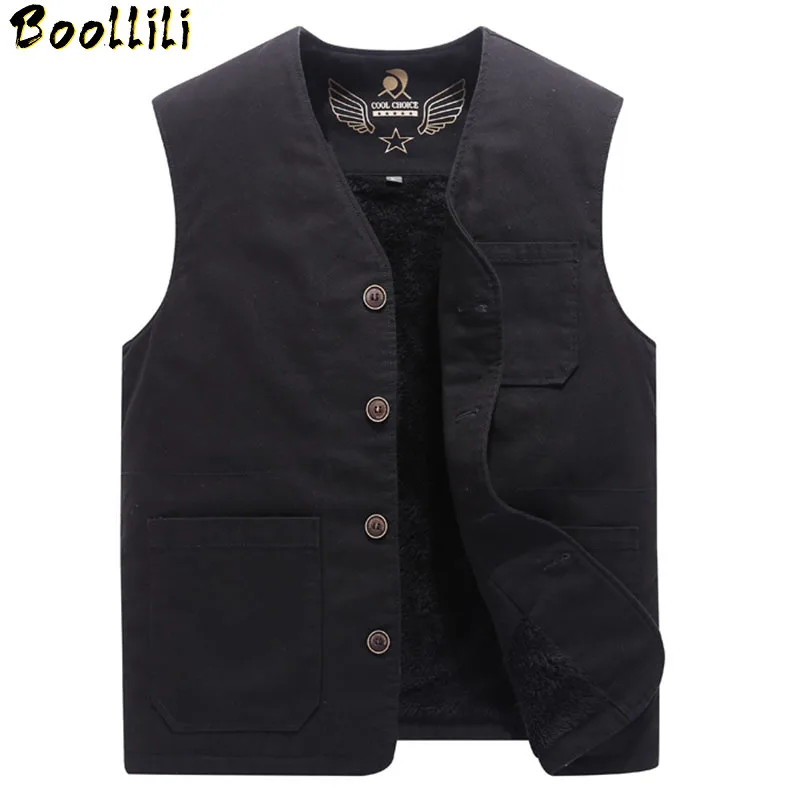 Жилет мужской зимний из хлопка с несколькими карманами и V образным