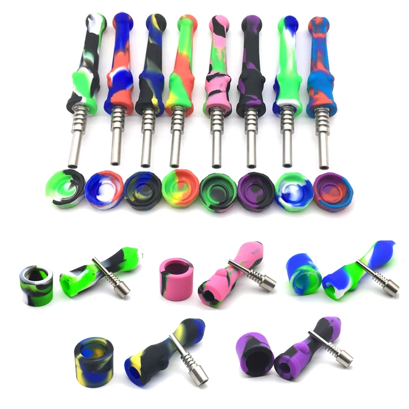 

Oil Rig Concentrate Honey Dab Straw Mini Silicone Nectar Collector kits with GR2 Domeless Titanium Tip 10mm 14mm Joints