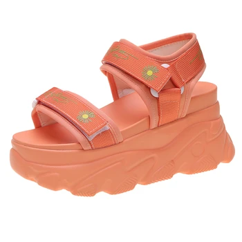 

2020 Women Platform Sandals Chunky Shoes Brand Flower Fashion Woman Open Toe Casual Shoes 8cm Height Increasing Hook Loop Sandal