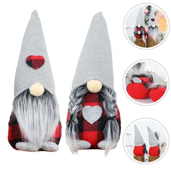 

2 Pcs Christmas Lovely Plaid Gnome Dolls Christmas Gifts Creative Window Display