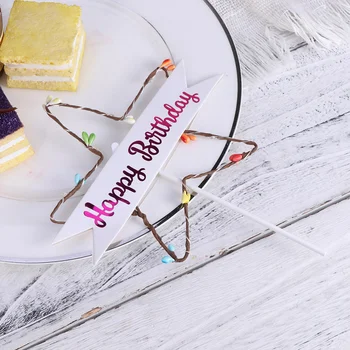 

2Pcs LED Illuminated Five-pointed Star Cake Toppers Cake Inserted Card for Party Decoration with Light(Blue)