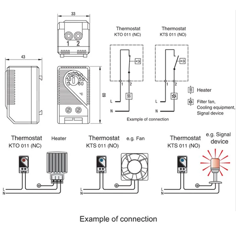 Normally Close NC normally open NO adjustable 0 to 60 degree Thermostat Temperature Controller KTO011 KTS001 Thermostat