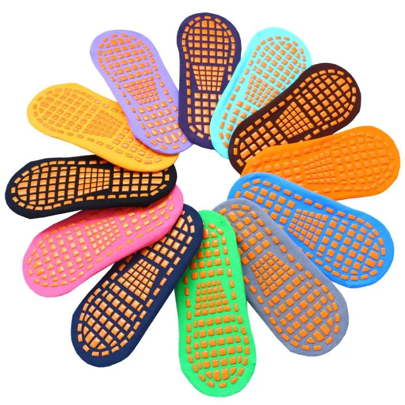 12 pairs / Pack Indoor sports socks Men & women & child trampoline socks pvc rubber anti-slip cotton yoga socks Foot massage
